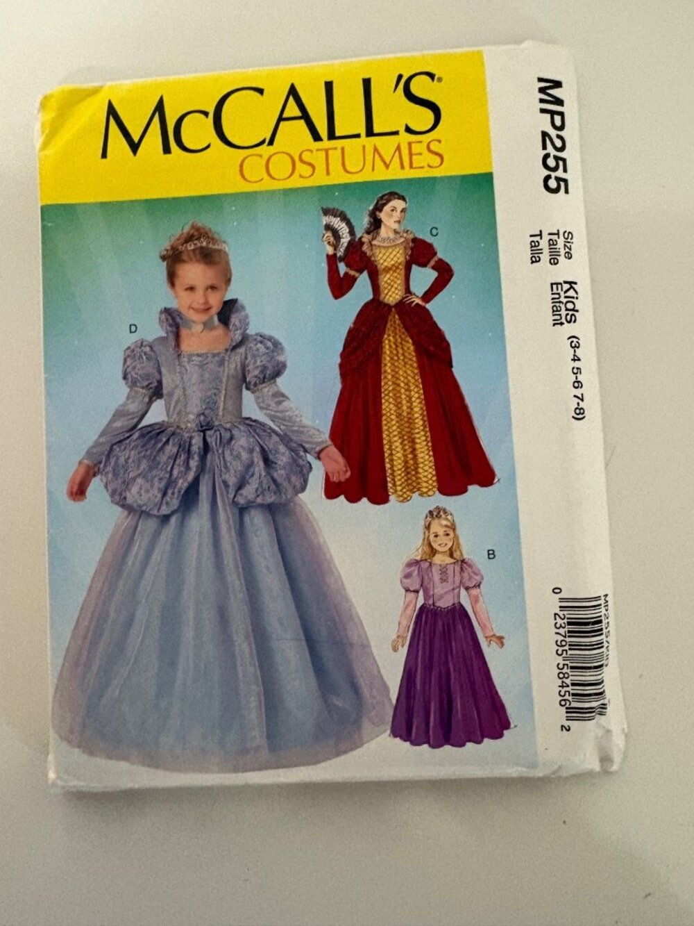 McCalls MP255 Kids Princess Costume Sewing Pattern Sizes 3-4-5-6-7-8 Renaissance